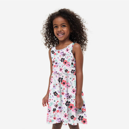 H&M Girl's Floral Printed Sleeveless Flare Frock Girl's Frock CWE White & Pink 2-4 Years 