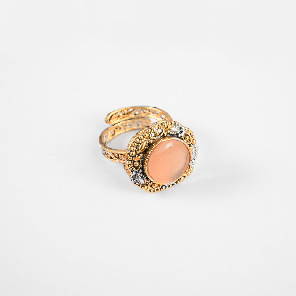 American Diamonds Women's Krompachy Design Adjustable Ring Jewellery SNAN Traders Peach 