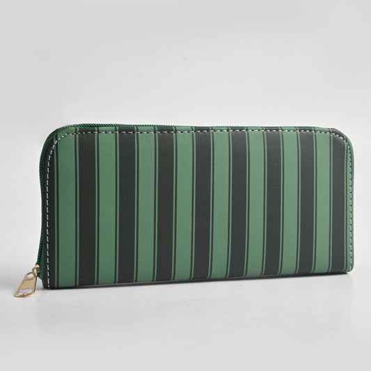 Women's Strips Style Faux Leather Zip Closure Wallet/Purse Hand Bag NB Enterprises Olive 