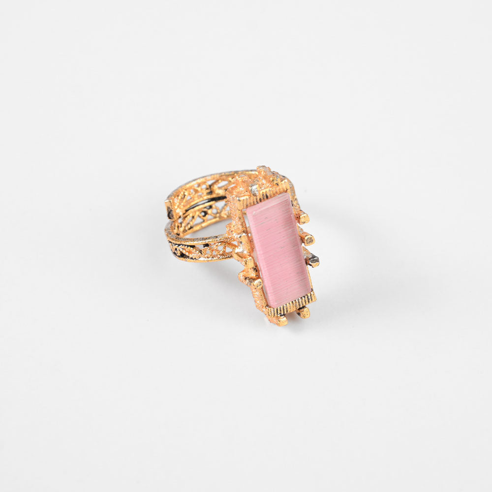 American Diamonds Women's Komarno Rectangle Adjustable Ring Jewellery SNAN Traders Pink 