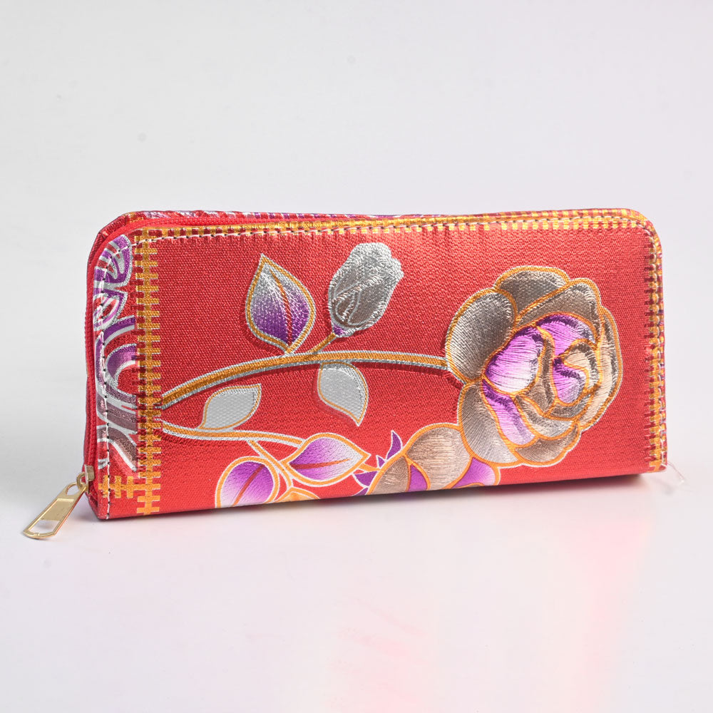 Women's Ruwa Floral Design Faux Leather Zip Closure Wallet/Purse Hand Bag NB Enterprises Red 