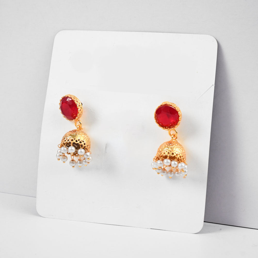 American Diamonds Ushuaia Beautiful Jhumka Style Earrings Jewellery SNAN Traders Red 