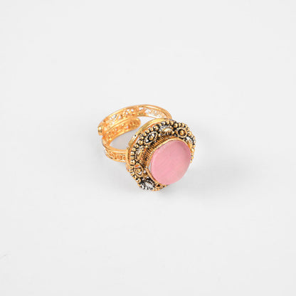 American Diamonds Women's Krompachy Design Adjustable Ring Jewellery SNAN Traders Pink 