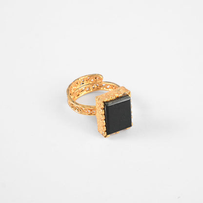 American Diamonds Women's Samorin Adjustable Ring Jewellery SNAN Traders Black 