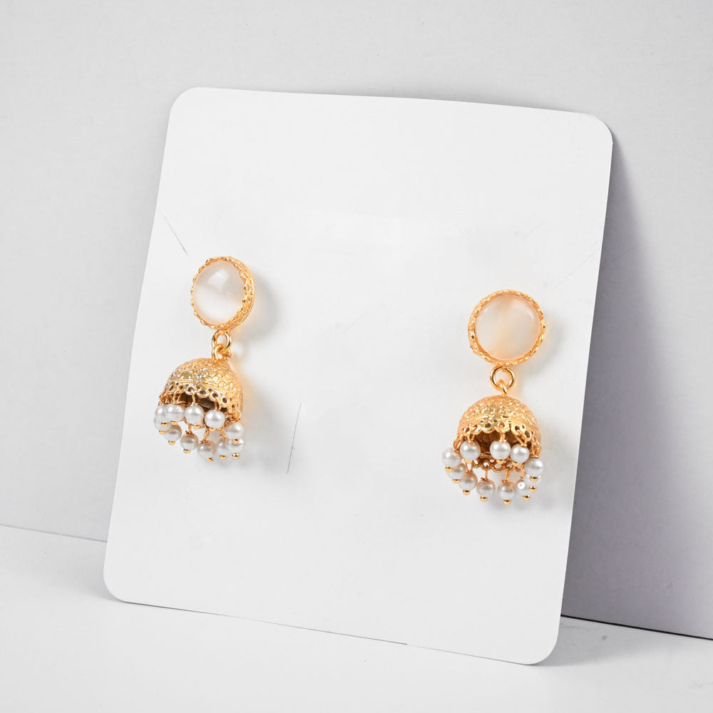 American Diamonds Ushuaia Beautiful Jhumka Style Earrings Jewellery SNAN Traders White 