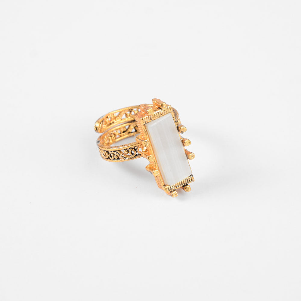 American Diamonds Women's Komarno Rectangle Adjustable Ring Jewellery SNAN Traders White 