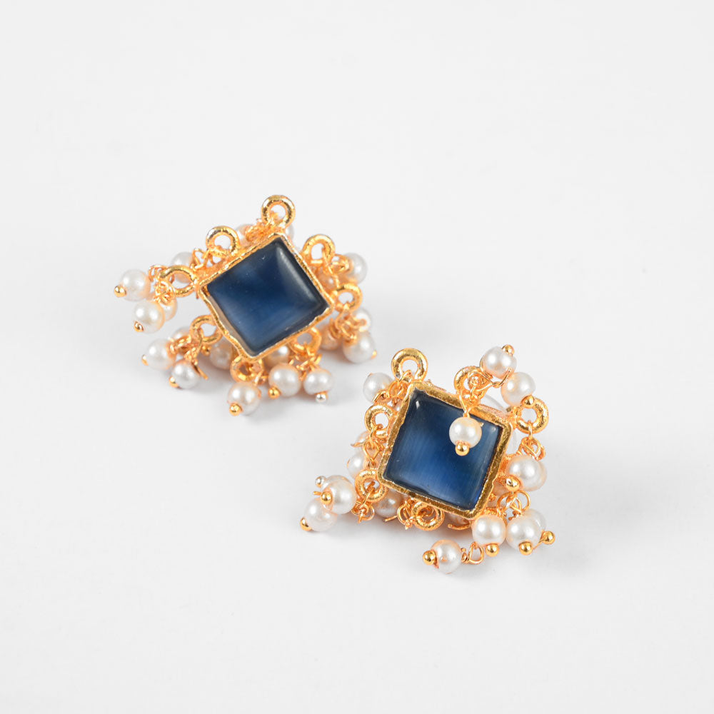 American Diamonds Blanca Beautiful Earrings Jewellery SNAN Traders Royal Blue 