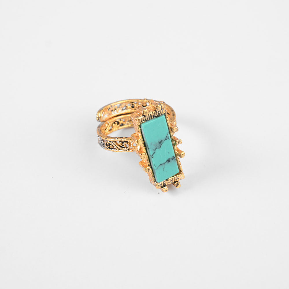 American Diamonds Women's Komarno Rectangle Adjustable Ring Jewellery SNAN Traders Turquoise 
