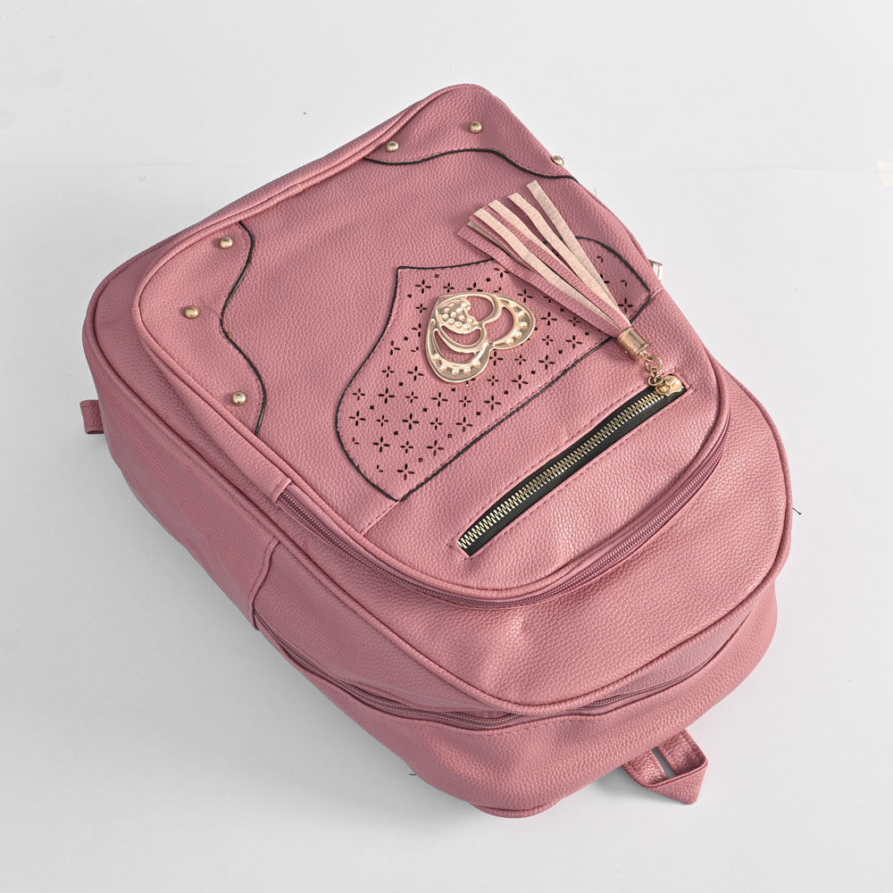 Women's Heart Design Tassel PU Leather Backpack Hand Bag SMC 