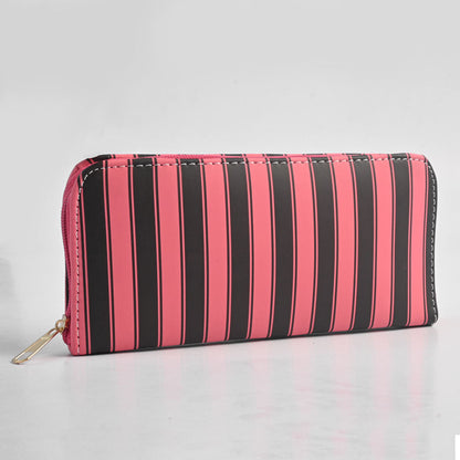 Women's Strips Style Faux Leather Zip Closure Wallet/Purse Hand Bag NB Enterprises Pink 