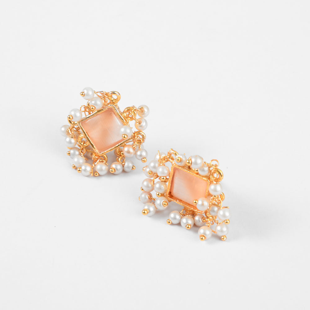 American Diamonds Blanca Beautiful Earrings Jewellery SNAN Traders Peach 