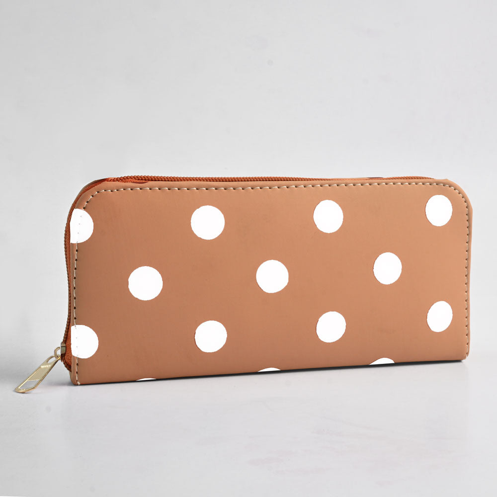 Women's Dots Design Faux Leather Zip Closure Wallet/Purse Hand Bag NB Enterprises Brown 