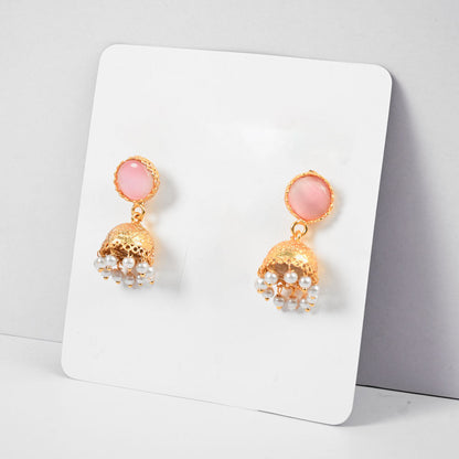 American Diamonds Ushuaia Beautiful Jhumka Style Earrings Jewellery SNAN Traders Pink 