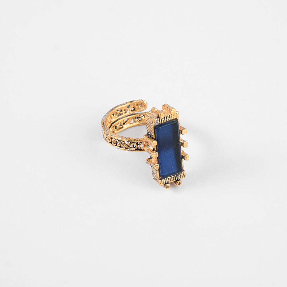 American Diamonds Women's Komarno Rectangle Adjustable Ring Jewellery SNAN Traders Blue 