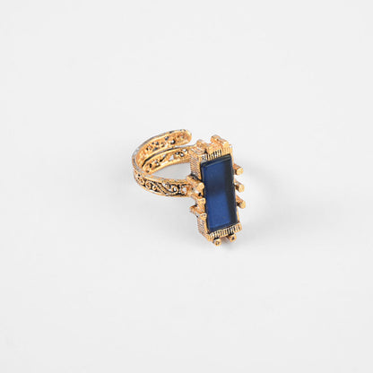 American Diamonds Women's Komarno Rectangle Adjustable Ring Jewellery SNAN Traders Blue 