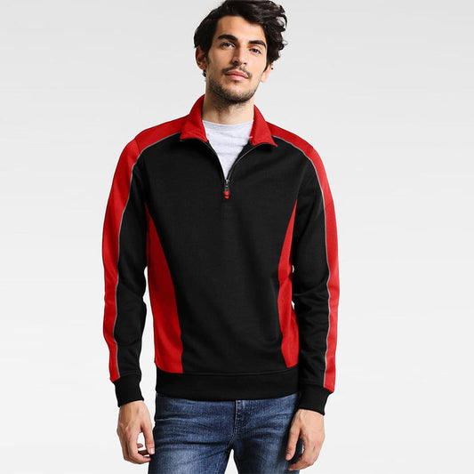 EGL Men's 1/4 Zipper Minor Fault Comfy Fleece Sweat Shirt Minor Fault Image Black Red S