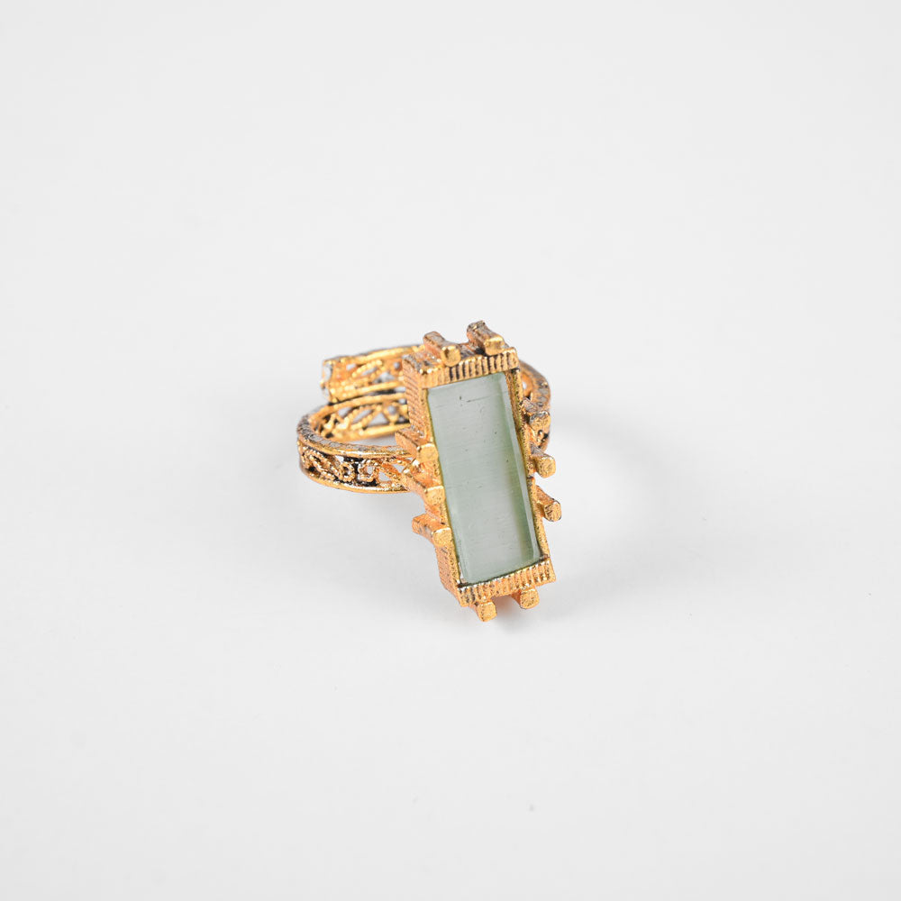 American Diamonds Women's Komarno Rectangle Adjustable Ring Jewellery SNAN Traders Mint Green 