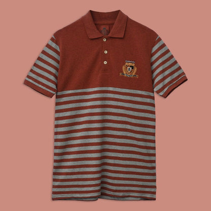 Max 21 Men's Stripes Style Logo Embroidered Polo Shirt Men's Polo Shirt SZK Grey & Brick Red S 