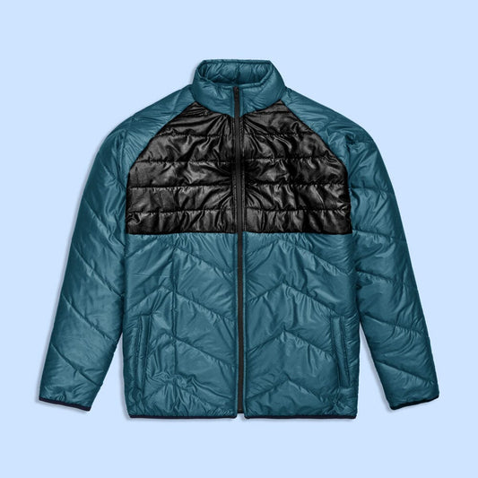 Max 21 Men's Panel Design Inner Fleece Quilted Raglan Sleeve Zipper Jacket Men's Jacket SZK Black & Turquoise S 