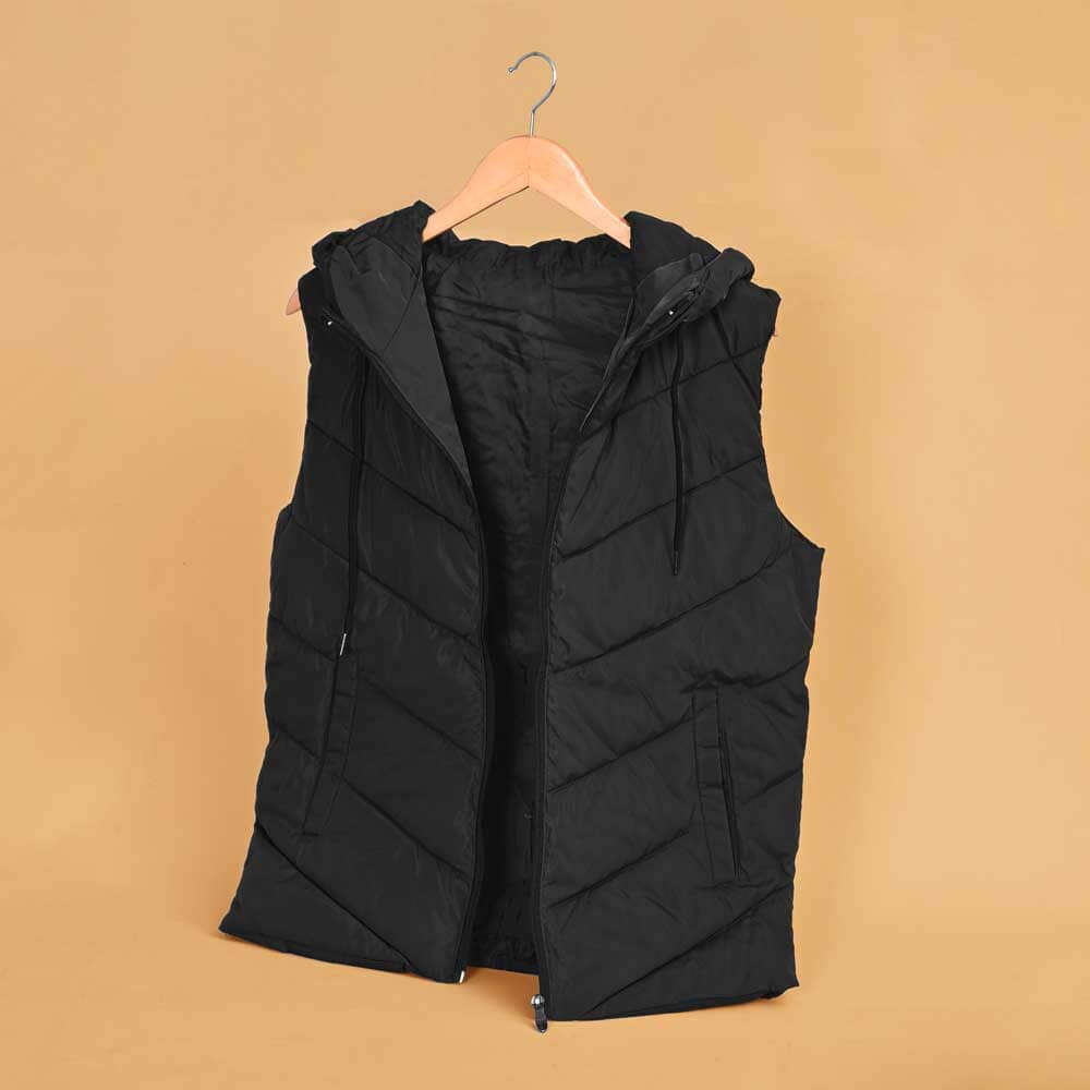 Jindong Men's N Printed Zipper Hooded Body Warmer Gilet Men's Gilet Xclusive Fashion Black M 