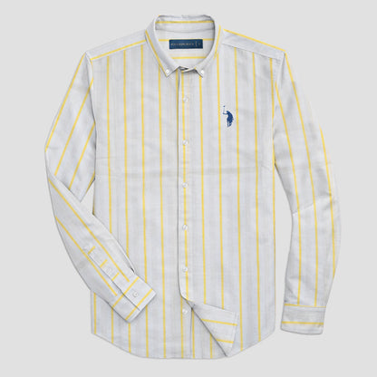Polo Republica Men's Premium Stripes Pony Embroidered Casual Shirt Men's Casual Shirt Polo Republica Off White & Yellow S 