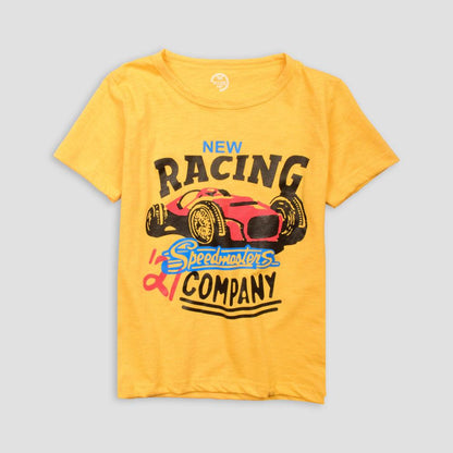 Poler Kid's Racing Car Printed Short Sleeve Tee Shirt Boy's Tee Shirt IBT Yellow 3-6 Months 