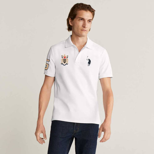 Polo Republica Men's Signature Pony & Crest 5 Embroidered Short Sleeve Polo Shirt Men's Polo Shirt Polo Republica White S 