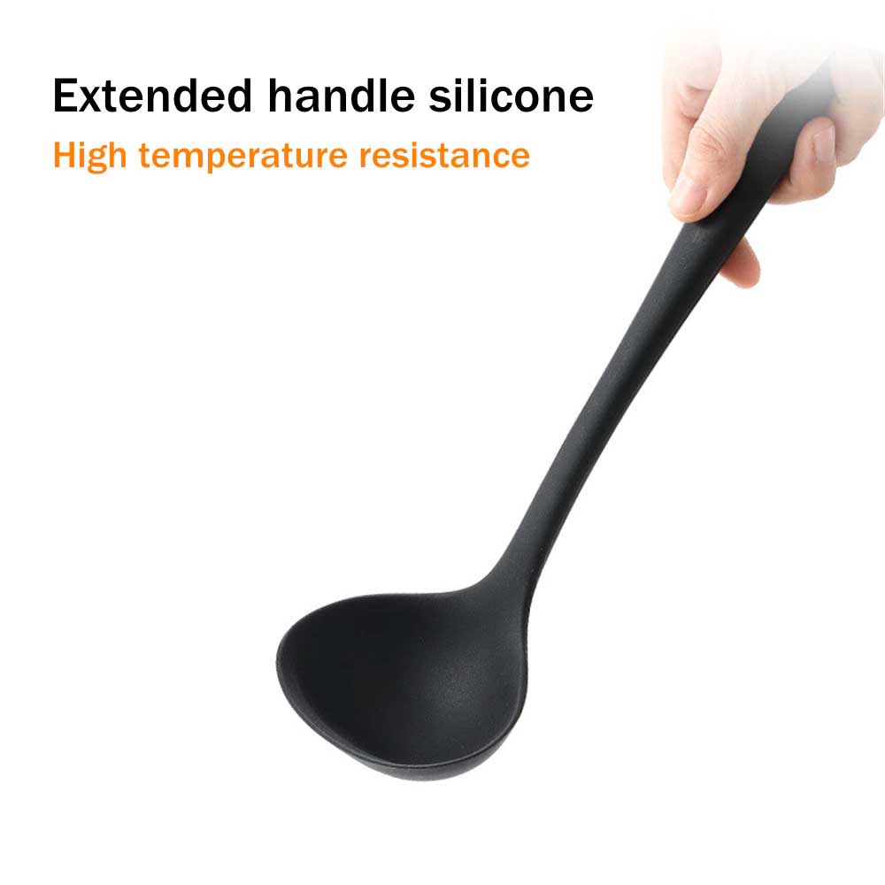 Long Handle Silicon Nonstick Soup Spoon Ladle Kitchen Accessories ALN 