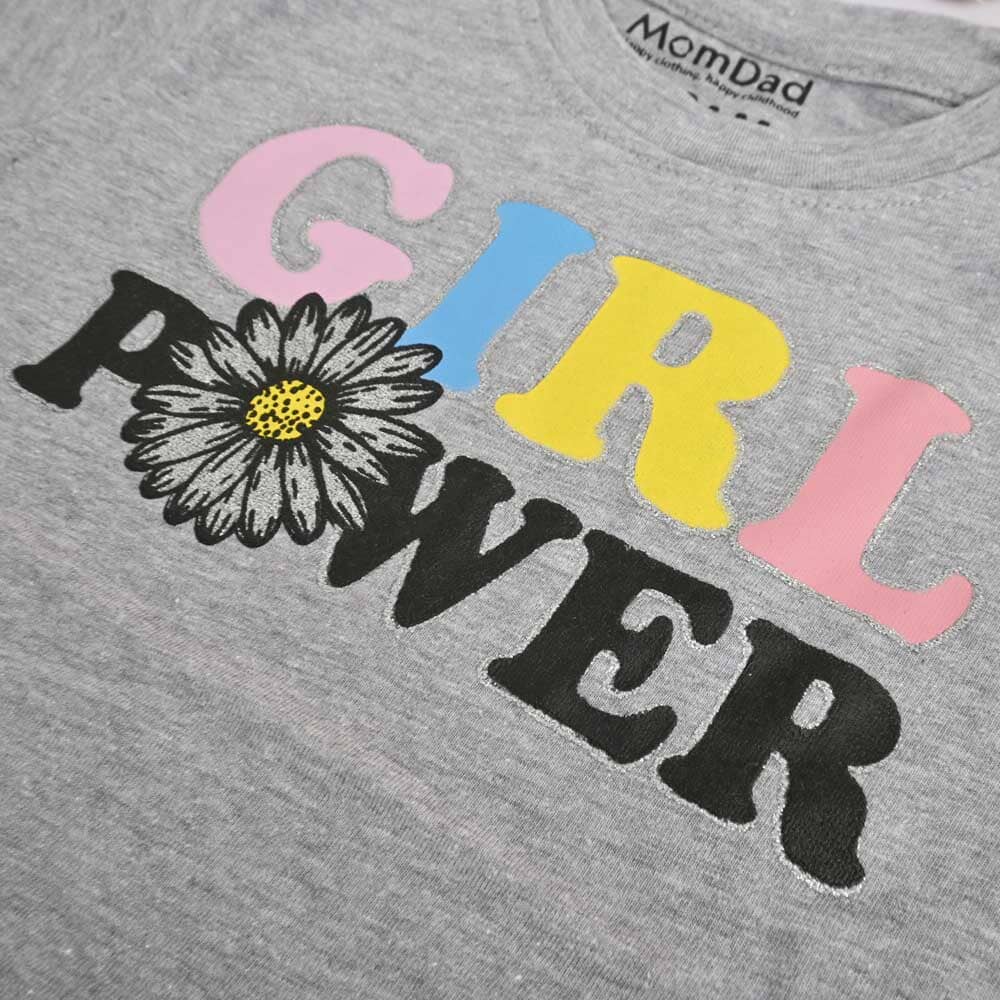 Mom Dad Girl's Flower Power Printed Tee Shirt Girl's Tee Shirt HAS Apparel 