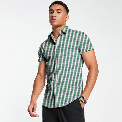 Men's Azure Check Design Short Sleeve Casual Shirt