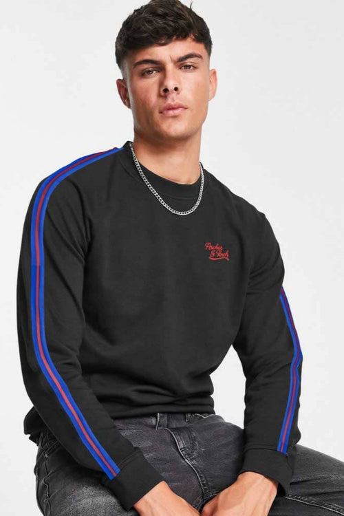 Archer & Finch Men's Strips Style Logo Embroidered Sweat Shirt Men's Sweat Shirt LFS 