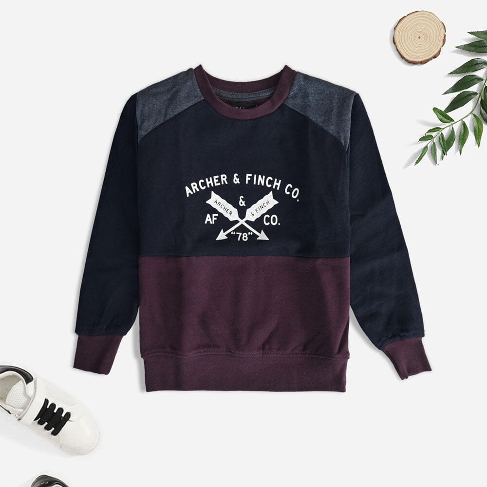 Archer & Finch Kid's AF Logo Printed Sweat Shirt Boy's Sweat Shirt LFS Navy & Plum 3-4 Years 