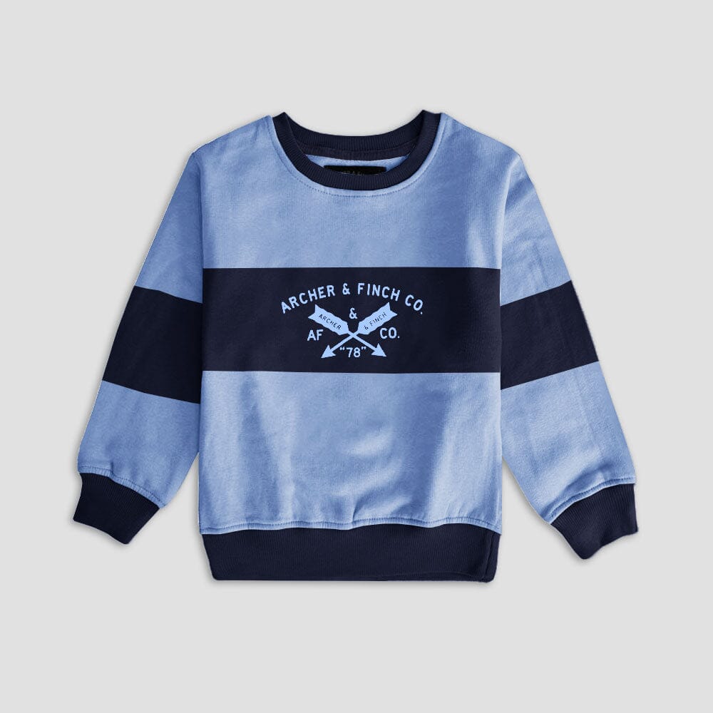Archer & Finch Kid's Contrast Panel Printed Sweat Shirt Boy's Sweat Shirt LFS Sky & Navy 3-4 Years 