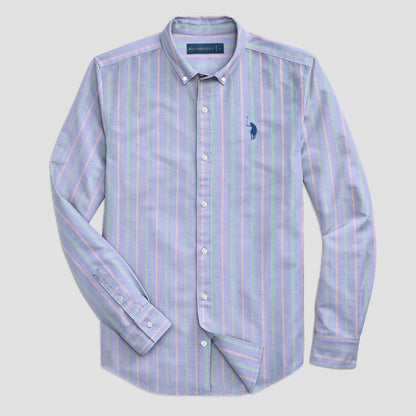 Polo Republica Men's Premium Stripes Pony Embroidered Casual Shirt Men's Casual Shirt Polo Republica Sky Blue S 