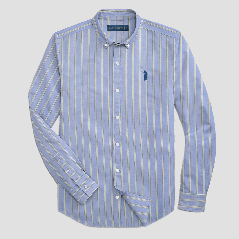 Polo Republica Men's Premium Stripes Pony Embroidered Casual Shirt Men's Casual Shirt Polo Republica Powder Blue S 