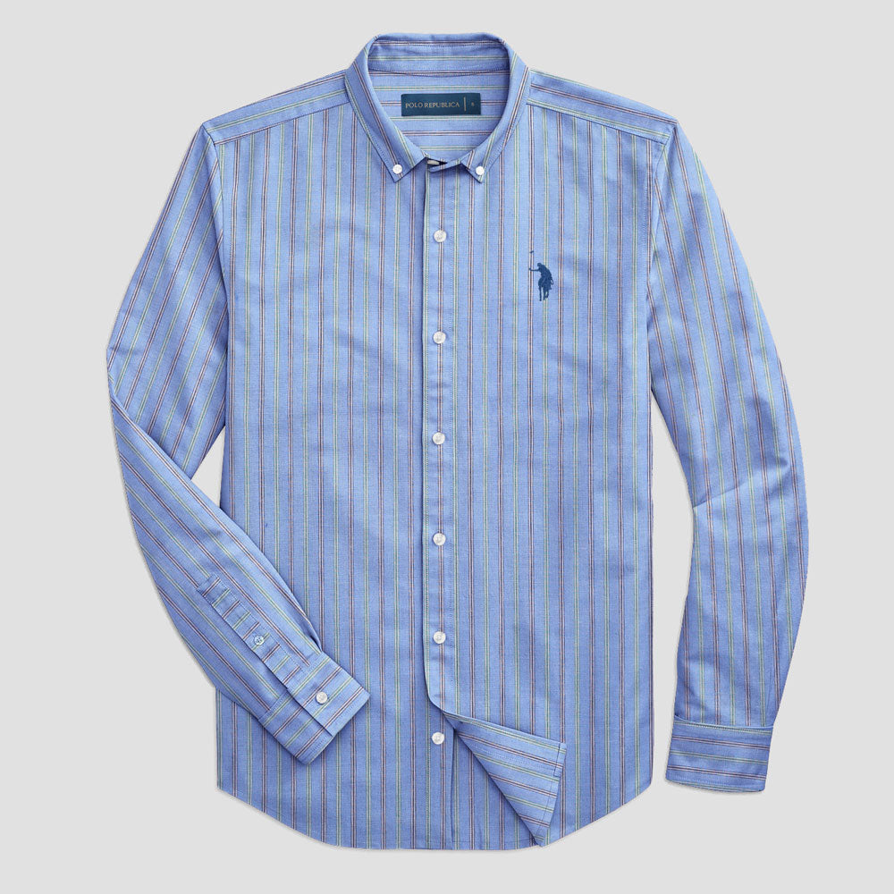 Polo Republica Men's Premium Stripes Pony Embroidered Casual Shirt Men's Casual Shirt Polo Republica Light Blue S 