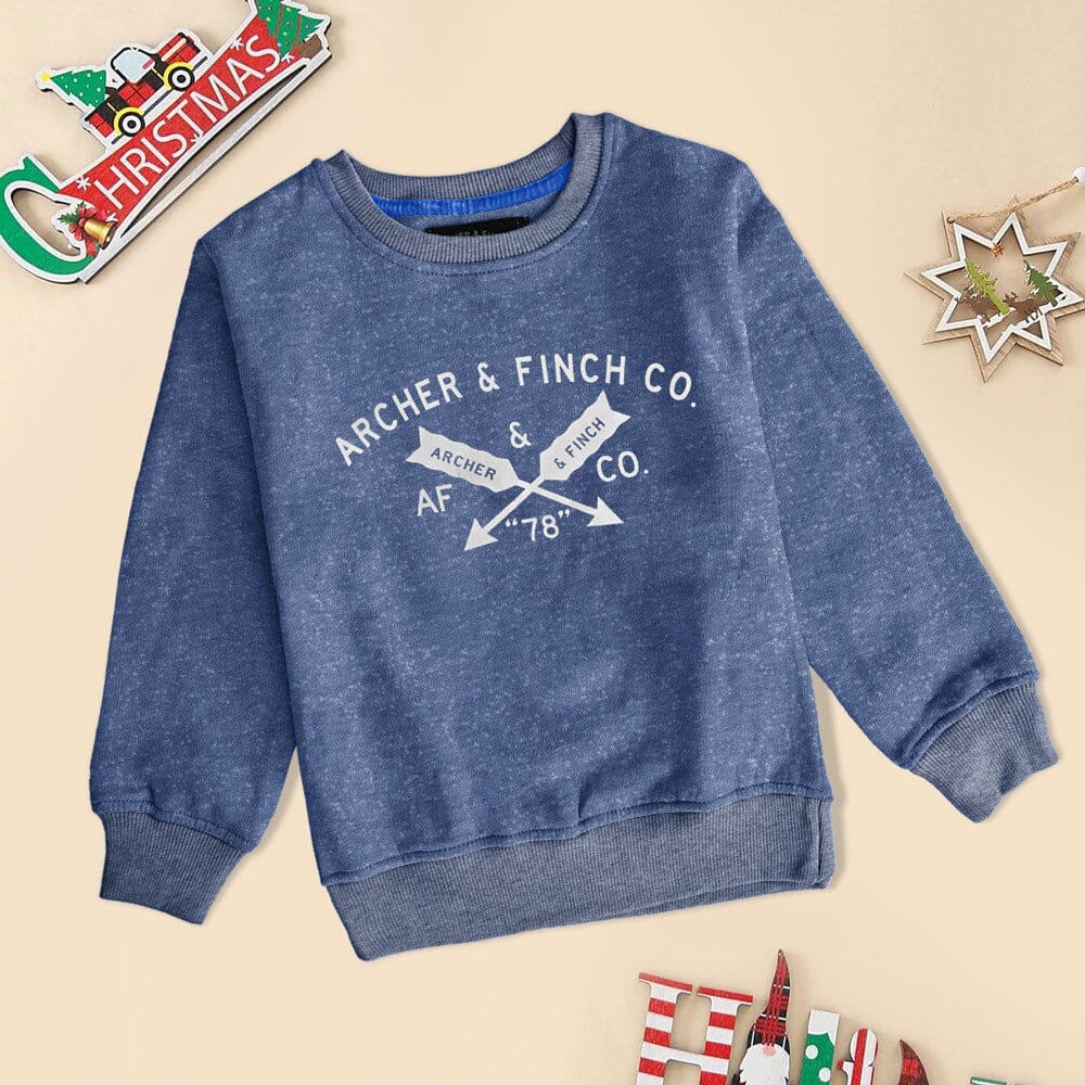Archer & Finch Kid's Arrow Printed Contrast Neck Sweat Shirt Boy's Sweat Shirt LFS Sky & Jeans Marl 3-4 Years 