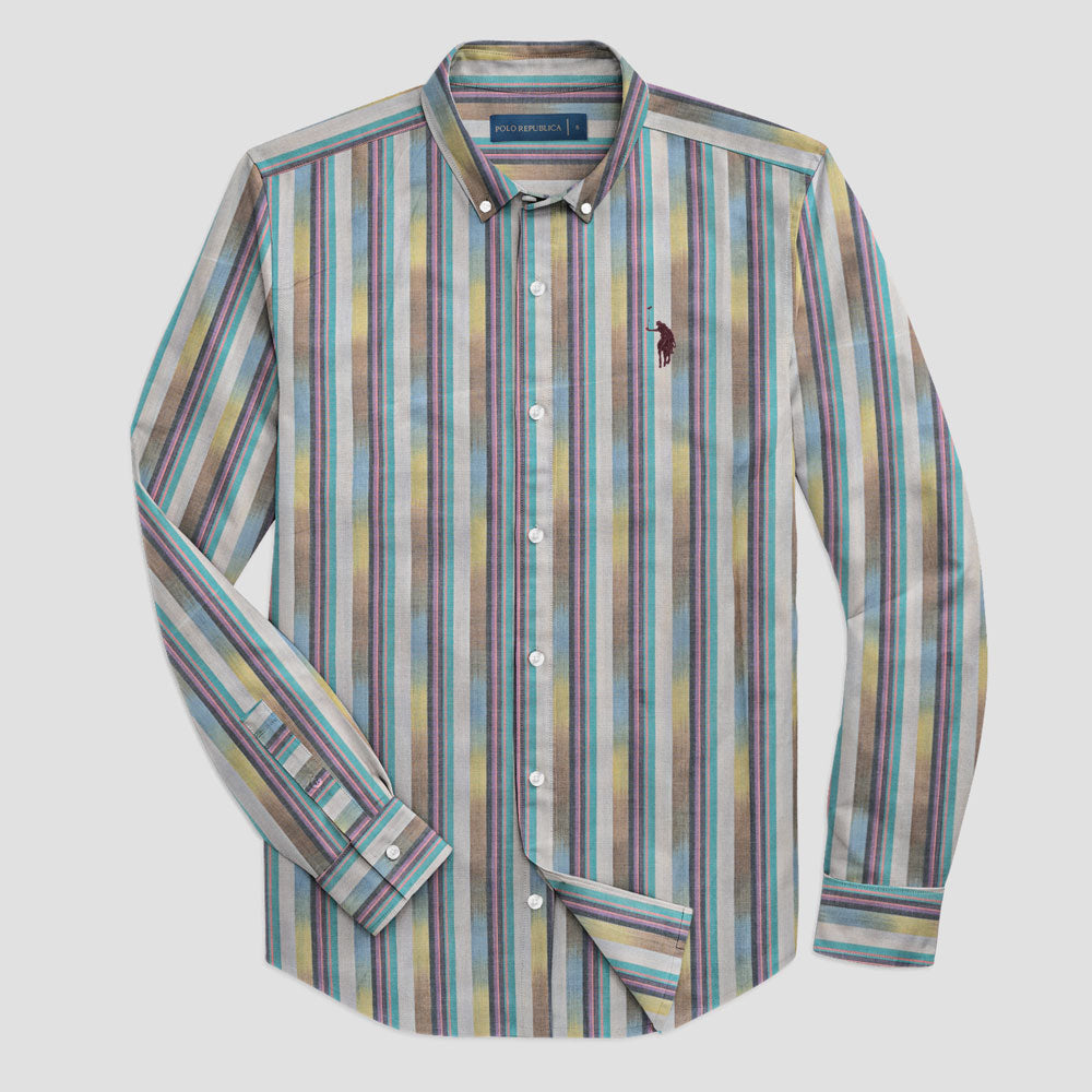 Polo Republica Men's Premium Stripes Pony Embroidered Casual Shirt Men's Casual Shirt Polo Republica Zink & Skin S 