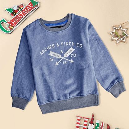 Archer & Finch Kid's Arrow Printed Contrast Neck Sweat Shirt Boy's Sweat Shirt LFS Sky & Navy 3-4 Years 
