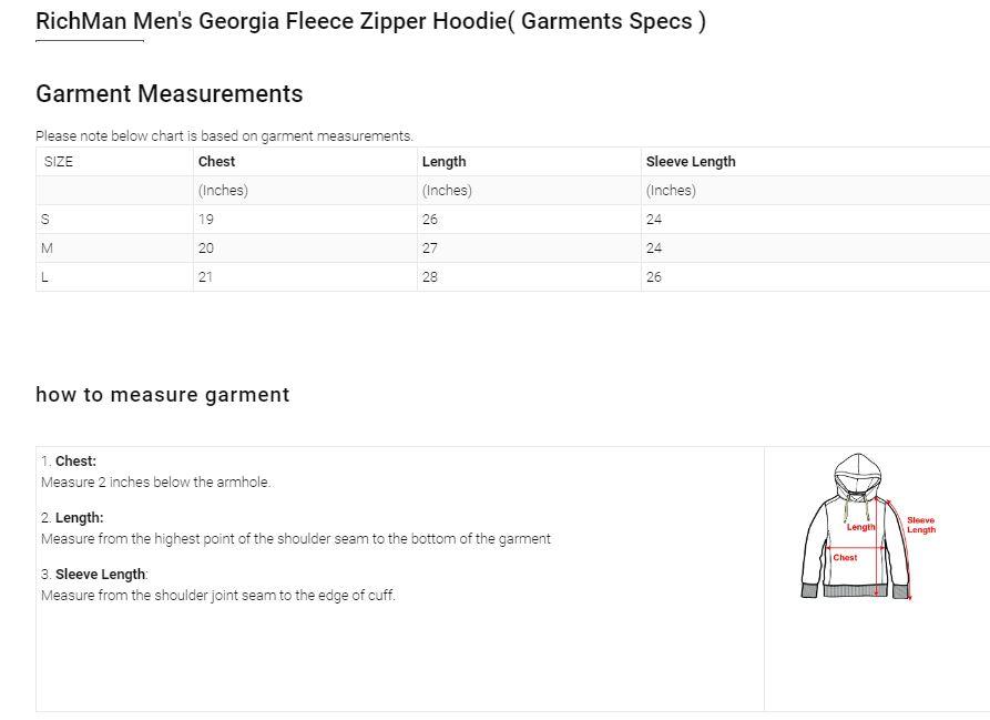 Richman Men's Georgia Fleece Zipper Hoodie Men's Pullover Hoodie ASE 