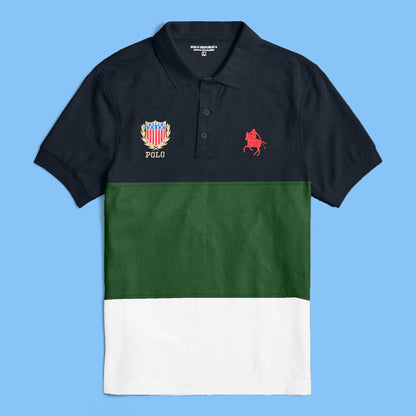 Polo Republica Men's Horse Polo & Crest Embroidered Contrast Panels Style Polo Shirt Men's Polo Shirt Polo Republica 