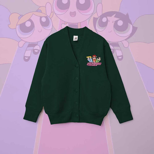 Smart Blanks Kid's Power Puff Printed Long Sleeve Fleece Cardigan Boy's Sweat Shirt Fiza Bottle Green XS(3-4 Years) 