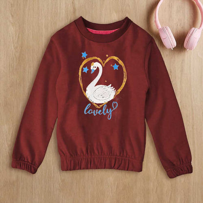 Lyallpur Girl's Lovely Duck Printed Sweat Shirt Girl's Sweat Shirt LFS Maroon 2 Years 