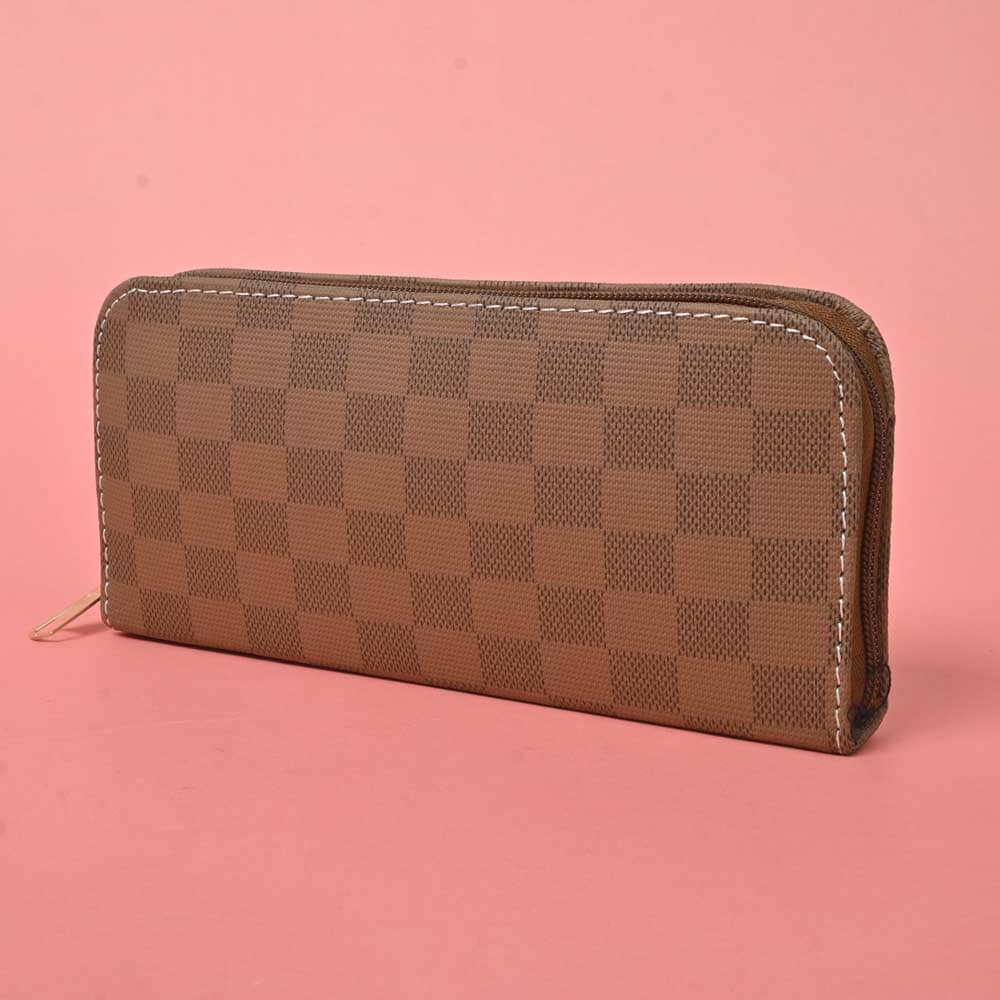 Women's Multi Square Design Faux Leather Zip Closure Wallet/Purse Hand Bag NB Enterprises Brown 