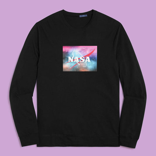 Women's Nasa Printed Long Sleeve Crew Neck Terry Sweatshirt Women's Sweat Shirt HAS Apparel Black S 