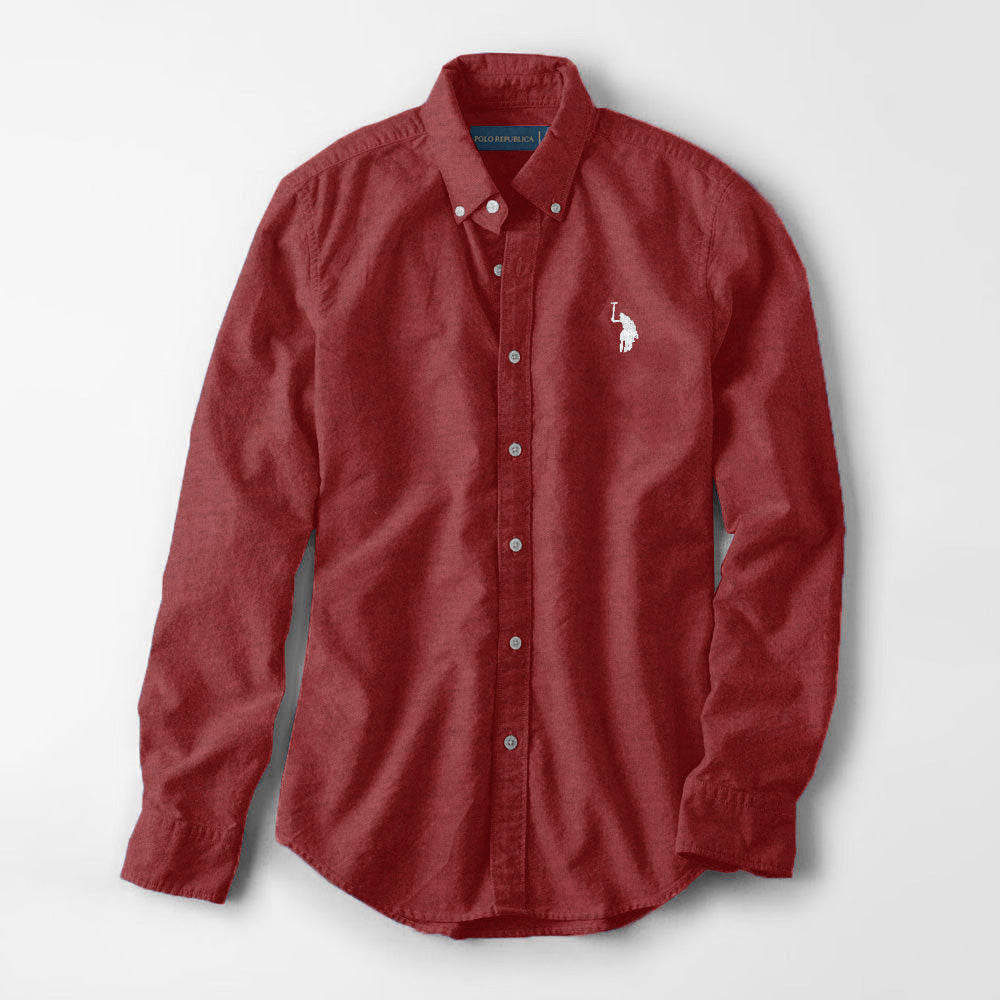 Polo Republica Men's Premium Pony Embroidered Plain Casual Shirt II Men's Casual Shirt Polo Republica Red Marl S 