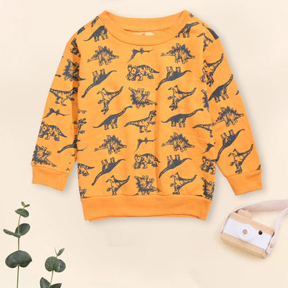 Trestles Kid's Dinosaur Printed Long Sleeve Fleece Sweatshirt Boy's Sweat Shirt Minhas Garments Yellow 2 Years 