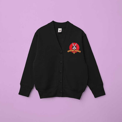Smart Blanks Kid's Looney Tunes Printed Long Sleeve Fleece Cardigan Boy's Sweat Shirt Fiza Black XS(3-4 Years) 