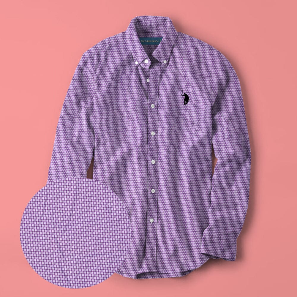 Polo Republica Men's Premium Pony Embroidered Check Design Casual Shirt Men's Casual Shirt Polo Republica Purple S 