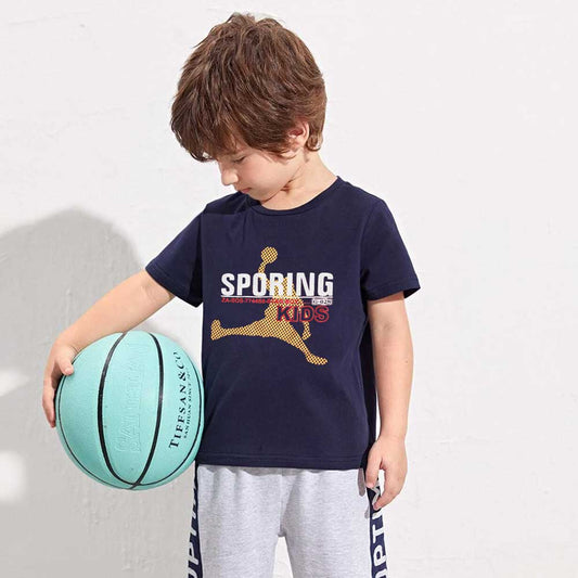 Kid's Sporing Printed Crew Neck Tee Shirt Boy's Tee Shirt HDY 